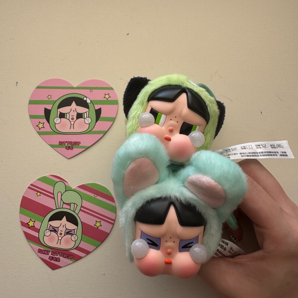Popmart Crybaby Powerpuff Girls Bubbles Vinyl Face Plush Keyring